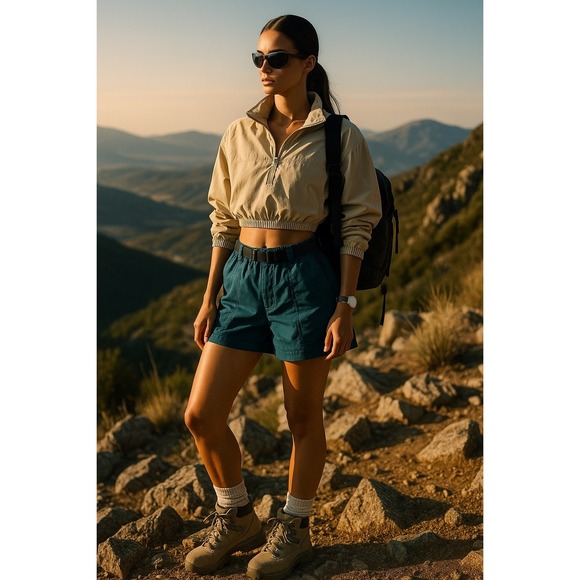 The North Face DW Blue Nylon Hiking Outdoor Belted Shorts Women's Large Size L - Picture 1 of 7